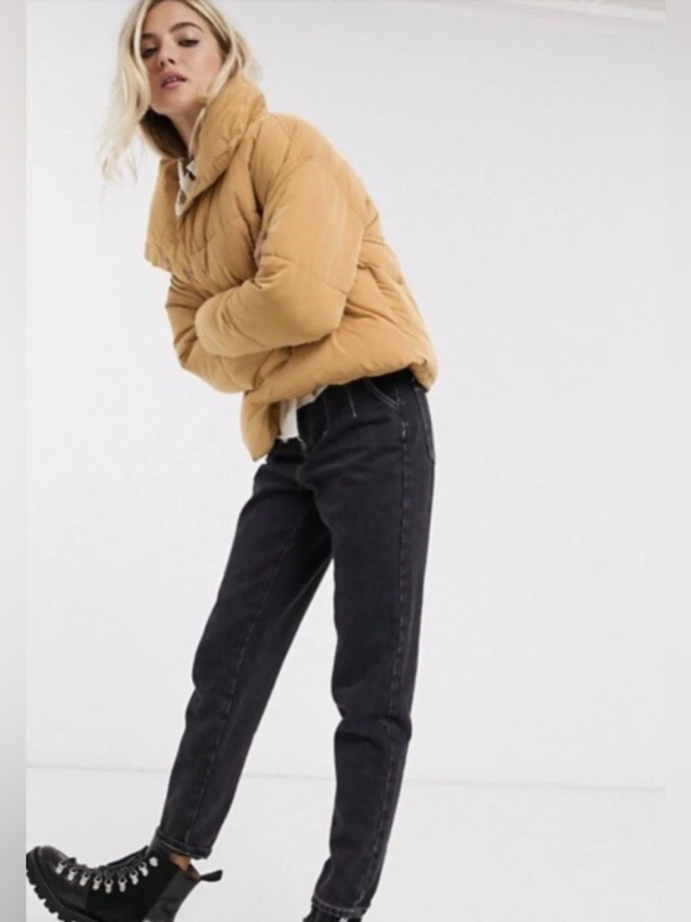 Free People Oversized Puffer Jacket XS/S Camel Cozy Minimalist Streetwear Coat